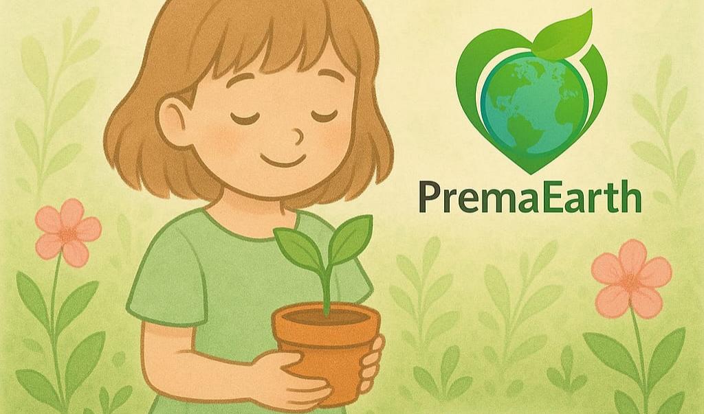PremaEarth - Girl holding a plant representing sustainable living and eco-friendly habits